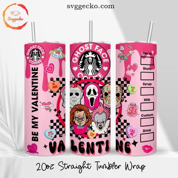 Horror Characters Valentine Starbucks Coffee 20oz Straight Tumbler Wrap PNG, Spooky Valentine's Day Skinny Tumbler PNG