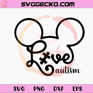 Love Autism Mickey Mouse Head SVG PNG Files For Cricut