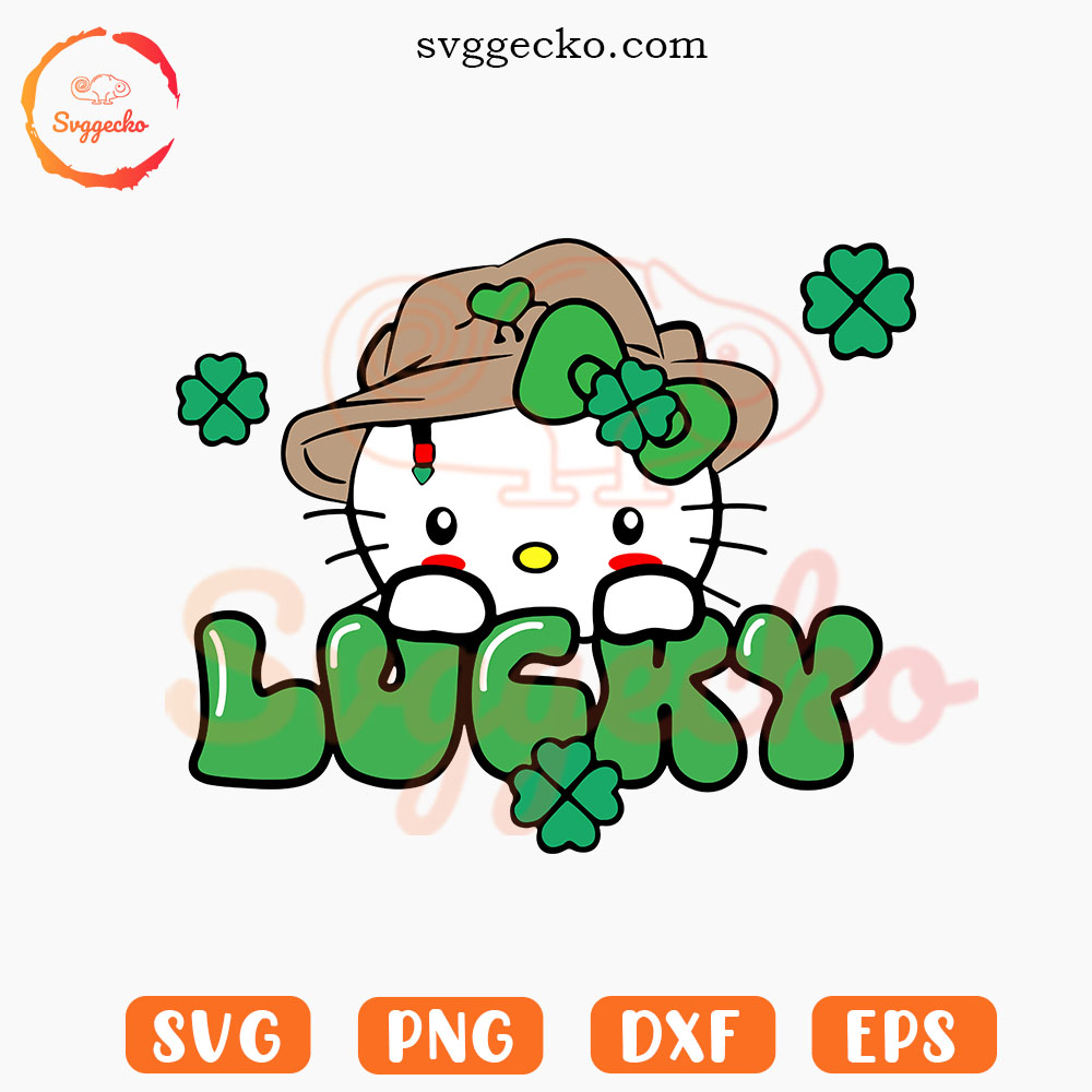 Hello Kitty Bad Bunny Bucket Hat Lucky SVG, Kitty St Patrick's Day SVG, Cute Irish SVG PNG