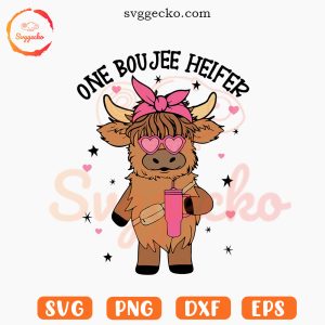 One Boujee Heifer SVG, Highland Cow With Stanley SVG, Cute Cow Valentine SVG PNG Files