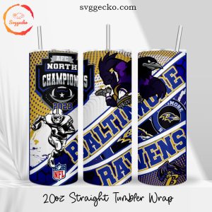 Ravens AFC North Champions 2023 20oz Straight Tumbler Wrap PNG, Baltimore Ravens 2023 Skinny Tumbler Template