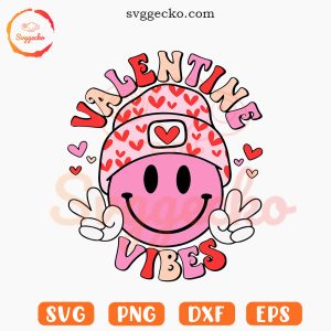 Smiley Beanie Hat Valentine Vibes SVG, Retro Valentines Day SVG PNG Cut Files