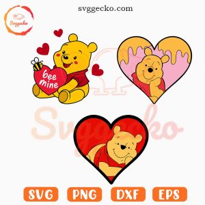 Winnie The Pooh Valentine Heart SVG Bundle, Bee Mine SVG, Pooh Valentine's Day SVG PNG