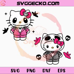 Hello Kitty Jack Skellington SVG, Hello Kitty Halloween SVG, Kawaii Jack Skellington SVG Bundle