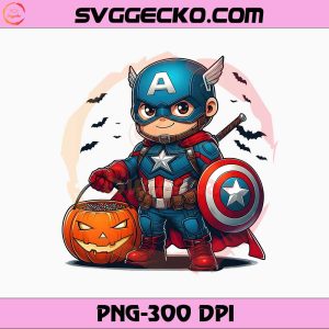 Chibi Captain America PNG, Captain America Halloween PNG, Superhero Trick or Treat Clipart