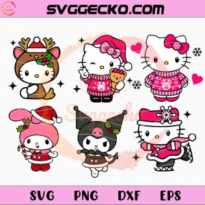 Hello Kitty Christmas SVG PNG Bundle, Sanrio Christmas SVG Bundle, Kawaii Christmas Bundle SVG PNG EPS DXF