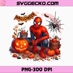 Marvel Spiderman Halloween Pumpkins Bats Superhero Comic Style PNG