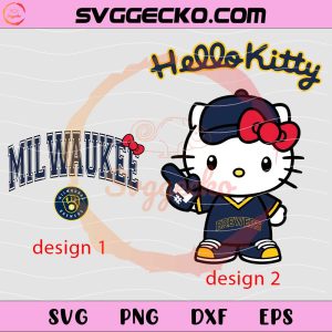 Hello Kitty X Milwaukee Brewers SVG, Hello Kitty Baseball SVG, Hello Kitty MLB Logo SVG PNG
