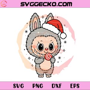 Labubu Christmas Santa Hat And Lollipop SVG, Labubu Christmas SVG PNG