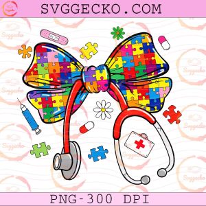 Autism Nurse Coquette PNG, Autism Awareness Stethoscope PNG, Nurse Bow Puzzle Piece PNG Design