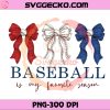 Baseball Is My Favorite Season PNG, Coquette Baseball Bows Clipart, Baseball Ribbons PNG Design