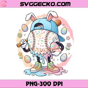 Easter Baseball Bunny PNG, Cute Bunny Baseball PNG, Easter Eggs Baseball PNG Design