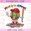 It's Ok To Be Different Autism Baseball PNG, Autism Awareness Baseball PNG, Puzzle Baseball Character with Bat PNG