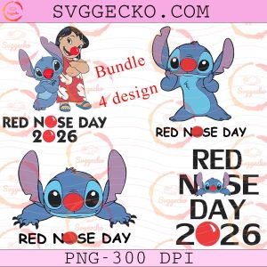 Stitch Red Nose Day 2026 PNG Bundle, Lilo and Stitch Red Nose Day PNG, Stitch with Red Nose Digital Download