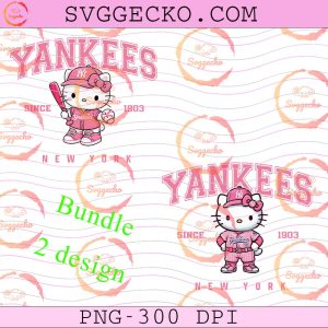 Pink Hello Kitty New York Yankees PNG Bundle, Hello Kitty New York Yankees Shirt Design, NY Yankees Pink Baseball PNG