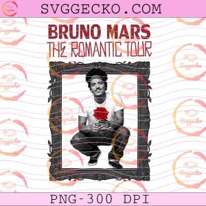 Retro Bruno Mars The Romantic Tour PNG, Bruno Mars Concert 2026 Shirt Design PNG, Bruno Mars Holding Rose Graphics