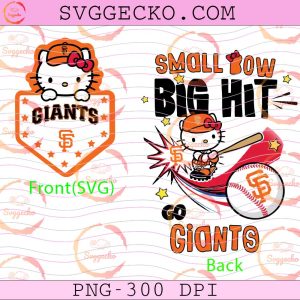 San Francisco Giants Hello Kitty PNG, Small Bow Big Hit Hello Kitty Baseball PNG, Hello Kitty Go Giants PNG 300 DPI