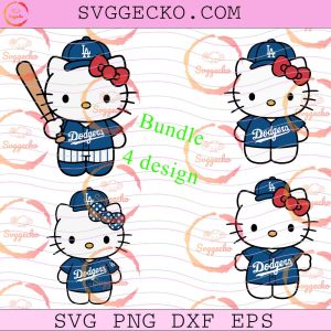 4Files Hello Kitty LA Dodgers SVG Bundle, Cute Kitty Dodgers Baseball SVG, Cute Kitty Baseball Jersey Shirt Design
