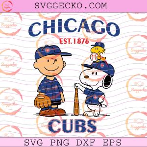 Snoopy Charlie Brown Chicago Cubs SVG, Peanuts Snoopy Baseball MLB SVG, Baseball X Peanuts Characters SVG PNG