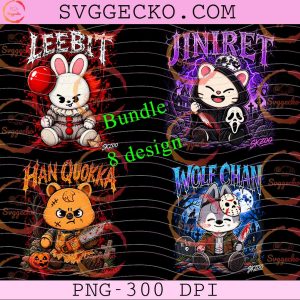 8Files SKZOO Halloween PNG Bundle, Stray Kids Horror Movie Characters PNG, Stray Kids World Tour 2026 PNG Design
