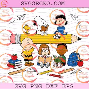 Peanuts Gang Reading Pencil SVG, Snoopy Family Back To School SVG, Charlie Brown Pencil Teacher SVG PNG