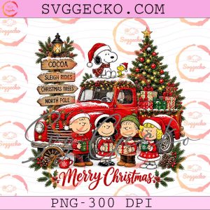 Merry Christmas Snoopy Red Truck PNG - Peanuts Gang Christmas Tree Sublimation Design