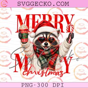 Cute Raccoon Santa Hat Christmas PNG - Merry Christmas Raccoon PNG - Cute Animal Christmas PNG Design