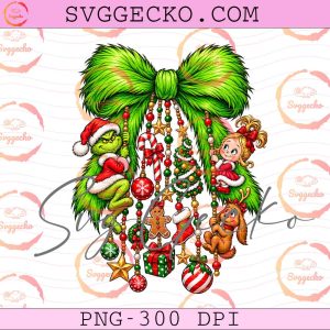 Grinch Coquette Bow Christmas Ornaments PNG - Cindy Lou Max Dog Christmas Tree Sublimation Design