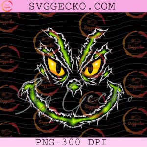 Grinch Face Christmas PNG - Christmas Grinch Ripped PNG - Green Monster Smile PNG