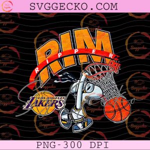 Snoopy Rim Ripper Los Angeles Lakers PNG - LA Lakers Rim Ripper Dunk Design - Vintage Basketball Net Mascot PNG